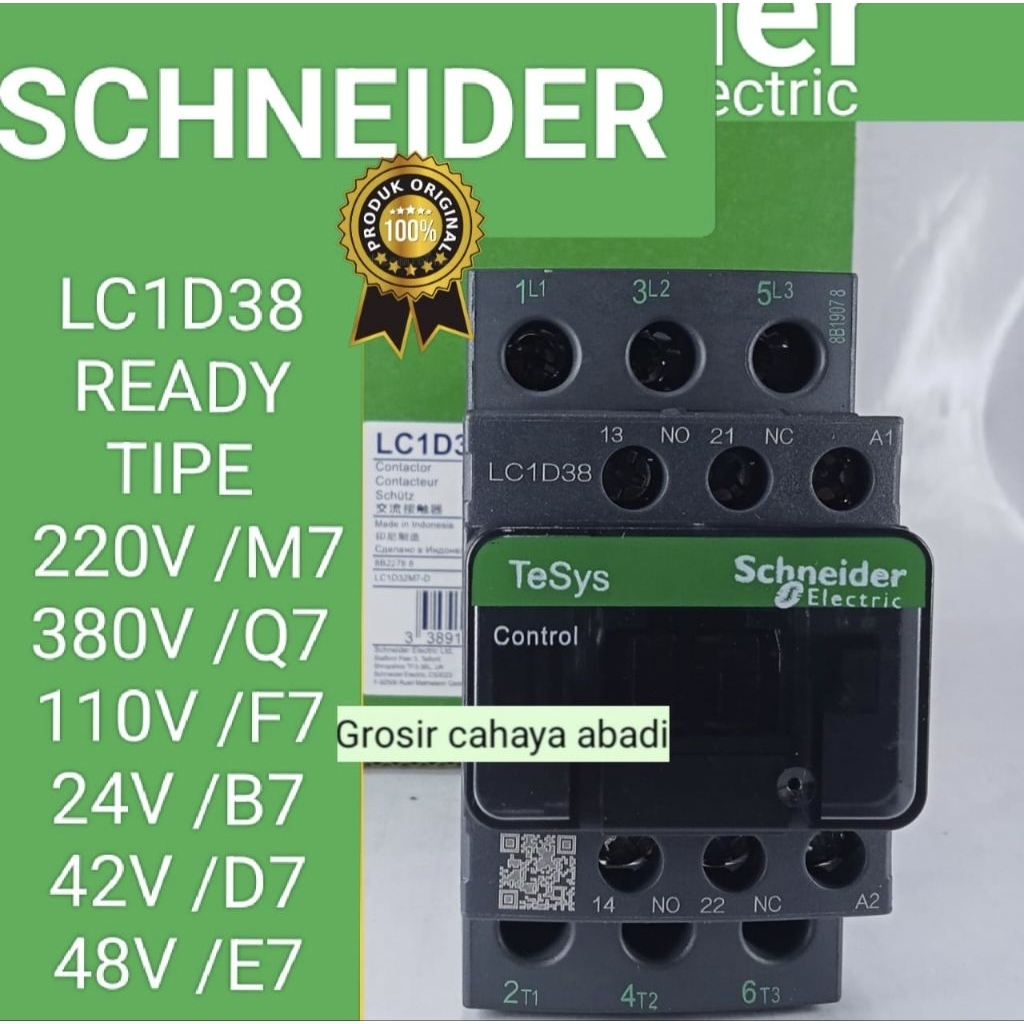 kontaktor contactor lc1d38b7 24vac 3p 50a lc1d38 b7 lc1d 38b7 original