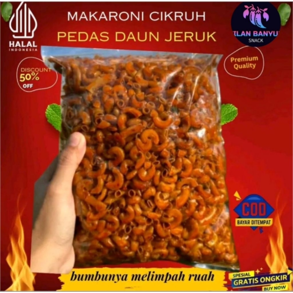 

Makaroni Cikruh Pedas Daun Jeruk (1Kg/500gr/250gr) - Camilan Keripik Makanan - Snacks, Food Crispy Kripik Cemilan
