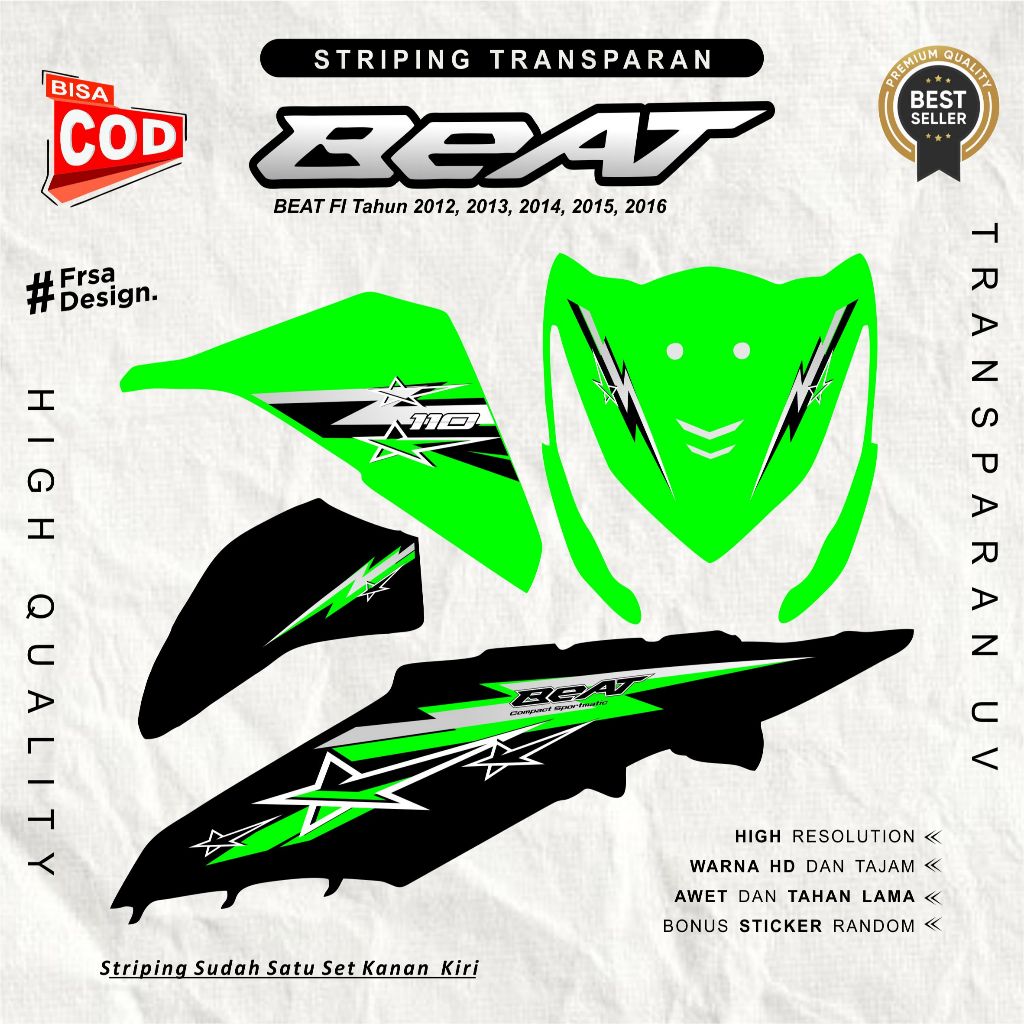 Striping Transparan UV Honda Beat FI 2012-2016 Star V7