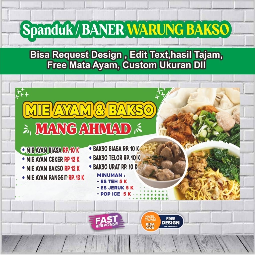 Spanduk Mie Ayam Bakso Custom desain
