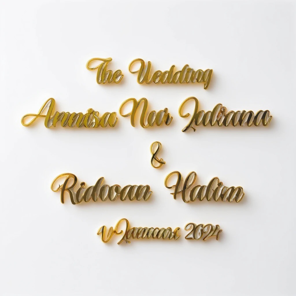 Custom Nama Akrilik Mirror Gold Cutting Letter Mirror Gold Chipboard HARGA  4 KATA Akrilik Dekorasi 