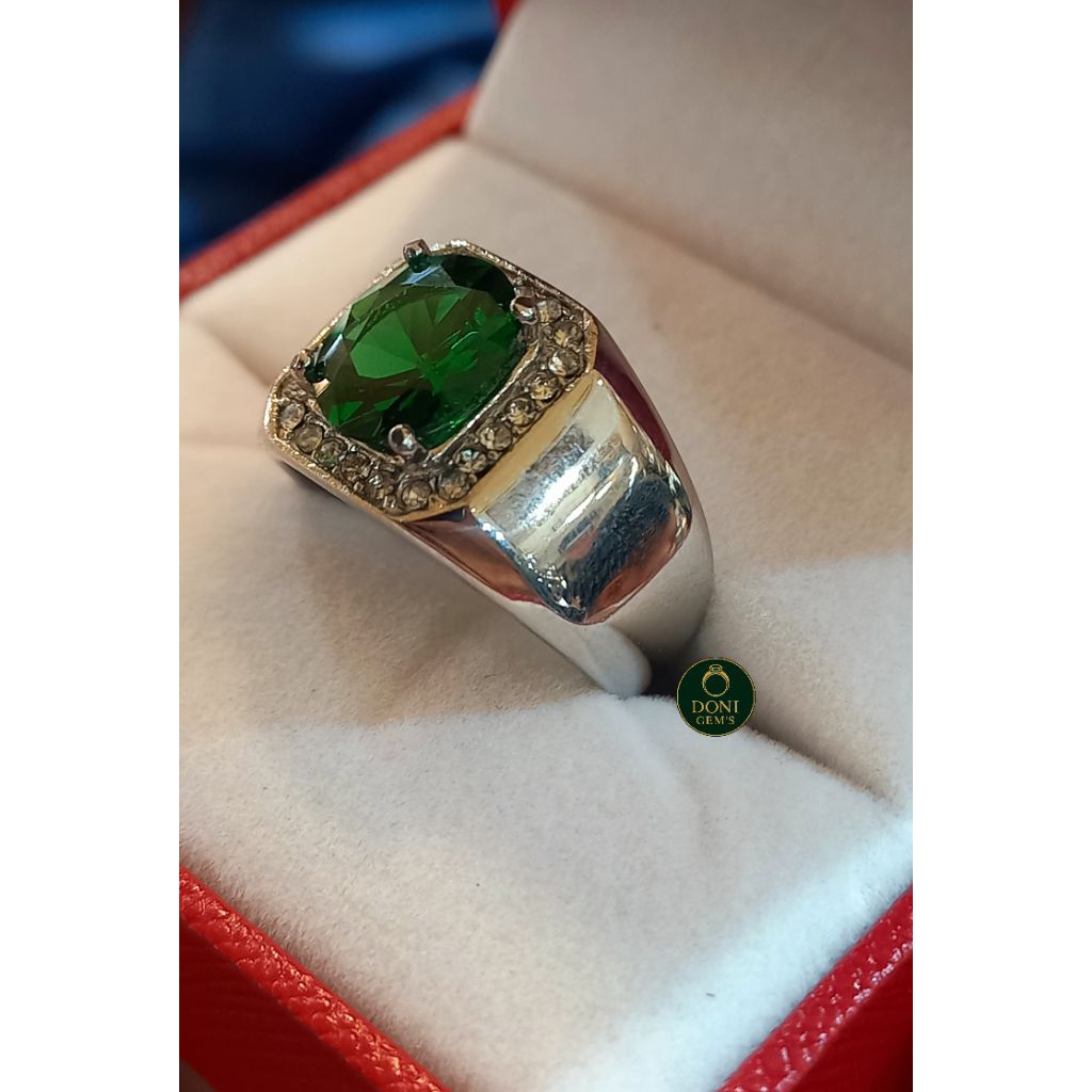 Cincin Batu Permata Green Aquamarine cutting brilliant