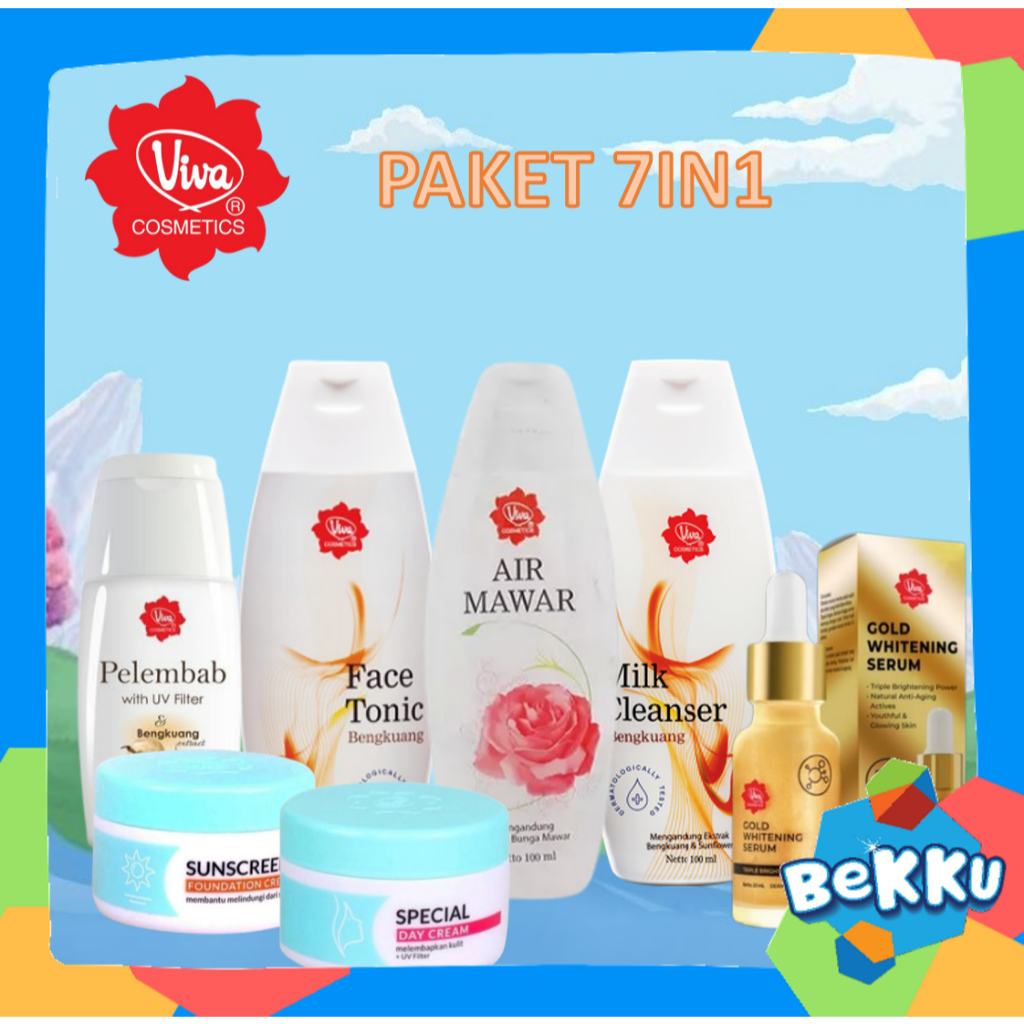 Viva Paket Perawatan Lengkap 7 in 1 | Skincare Wajah | Milk Cleanser | Membersihkan | Bekku