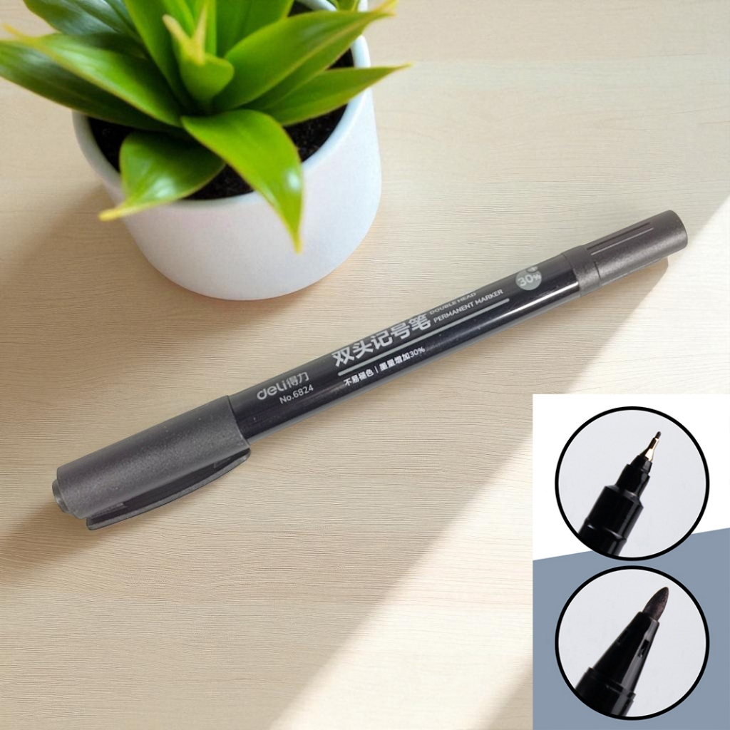 

Deli Pena Permanen Dual Head Tip Marker Pens Waterproof - 6824 - Black