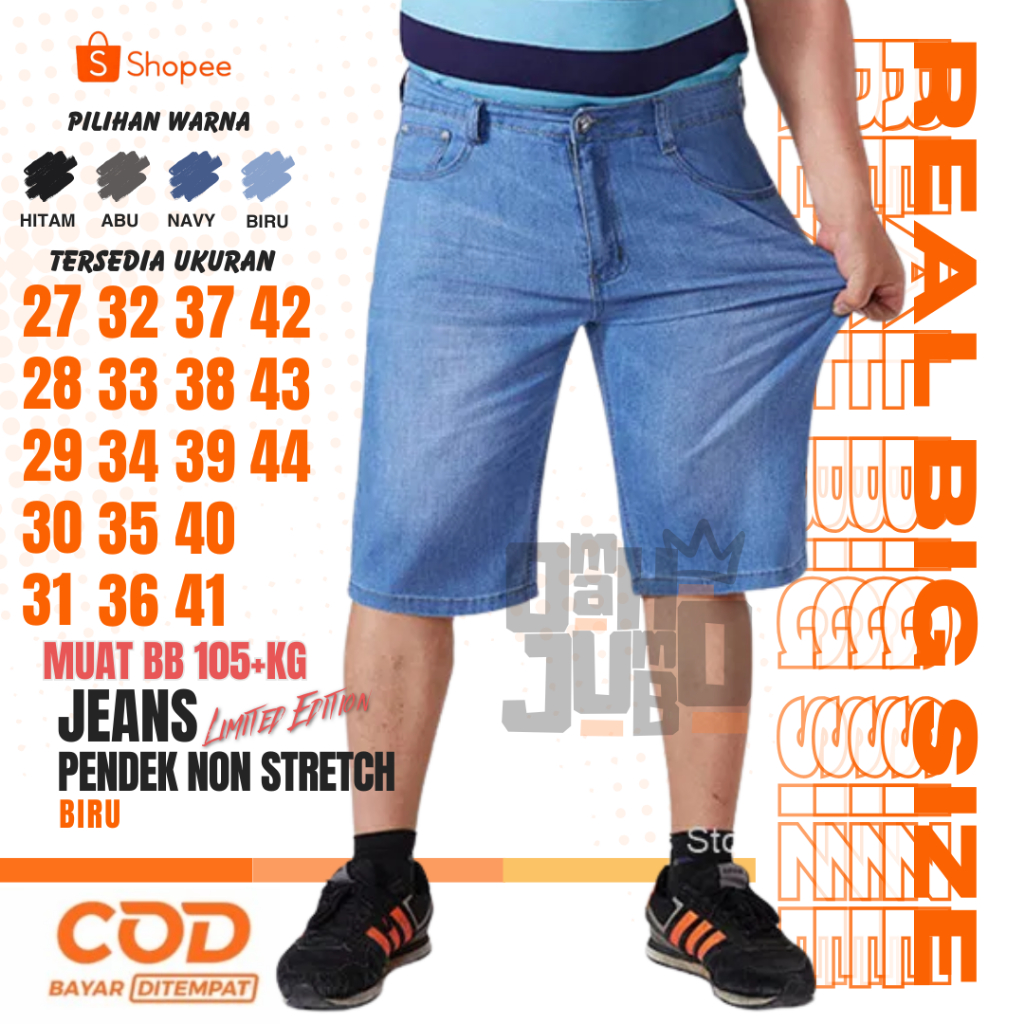 CELANA JEANS PENDEK JUMBO PRIA BAHAN KARET