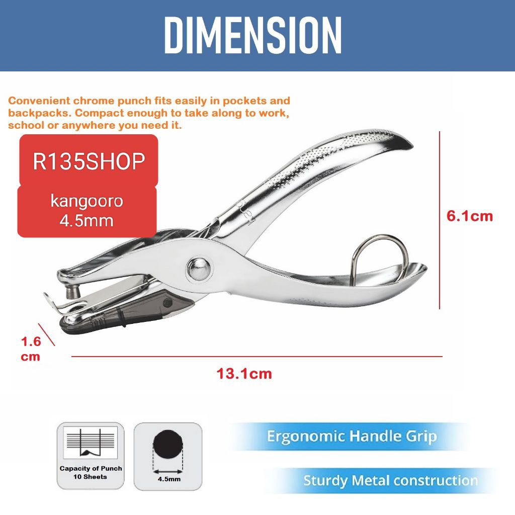 

R135 Alat Pembolong Kertas Kulit Gesper Kangoro 4.5mm Tang Stainless Stell