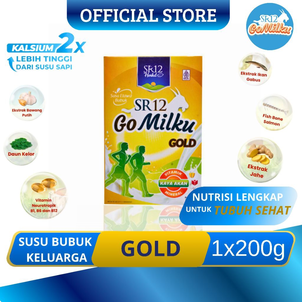

Gomilku Gold SR12 Susu Kambing Etawa Rendah Lemak Tinggi Kalsium Bebas Gula Kemasan 200g
