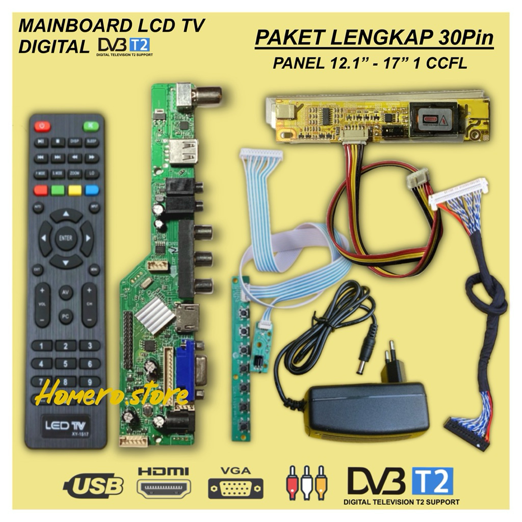 Mainboard TV Digital DVBT2 Universal untuk PANEL LCD  size 12”-24”