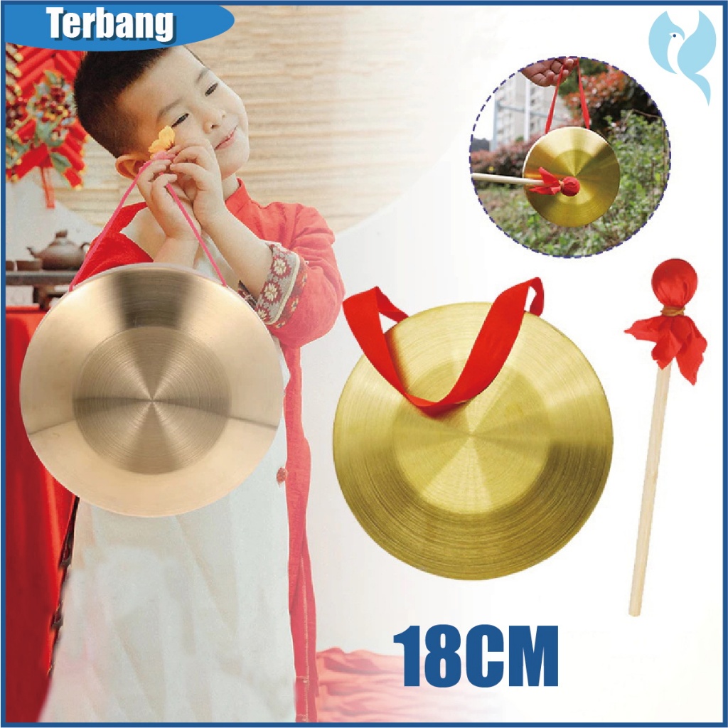 18CM Gong Kuningan Instrumen Perkusi Gong Tangan Cina Kecil Dengan Palu Bulat Gong Luo Mainan Musik