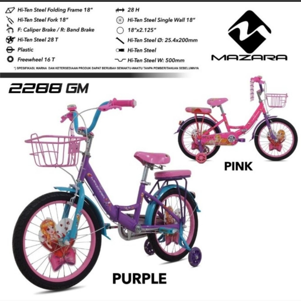Sepeda Anak Perempuan Mini 18 Model Lipat Mazara MZ 2288 GM