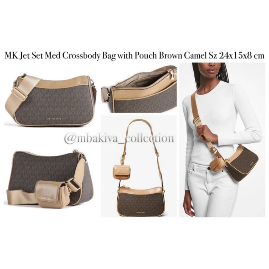 MK Jet Set Med Crossbody Bag with Pouch Brown Cml