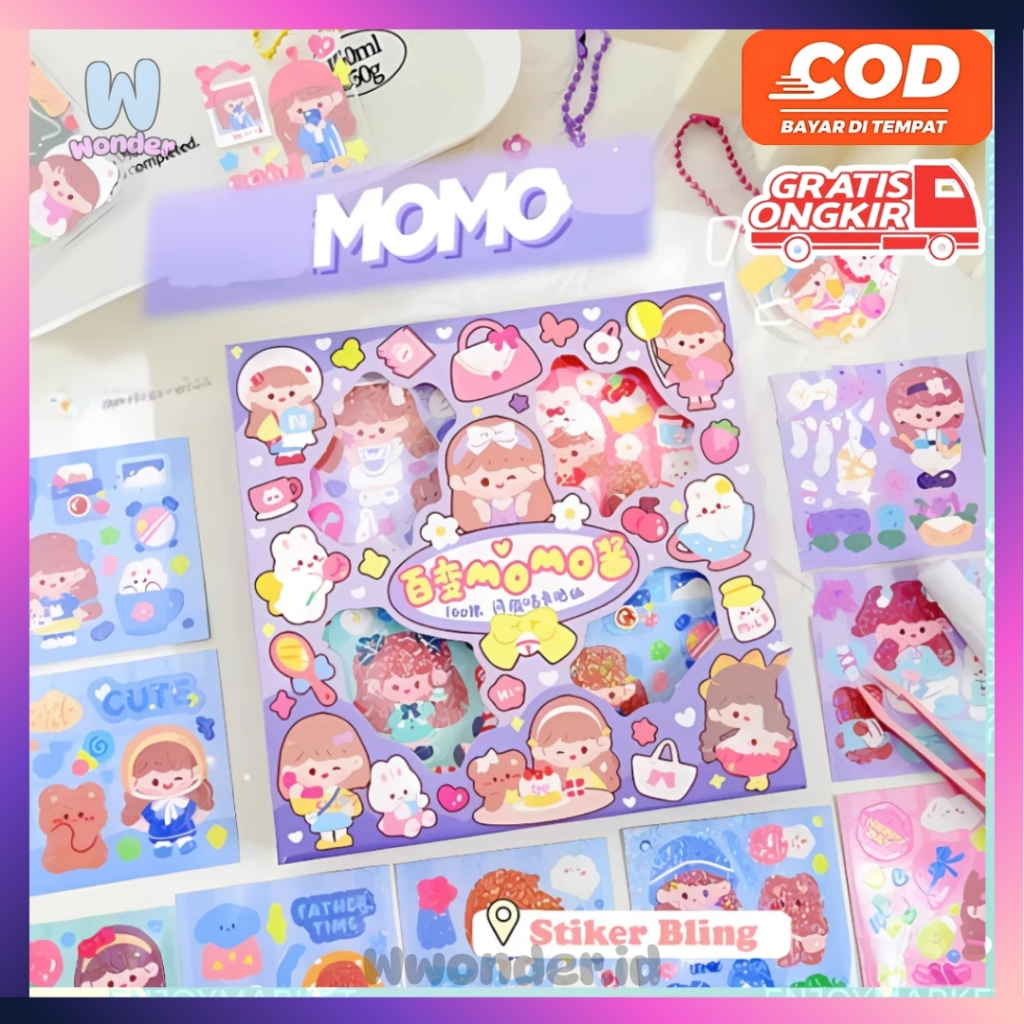 

WW Stiker Momo 1 Box Isi 100 Lembar Buat Dekor Photocard Dan Gantungan Bling Mini Box