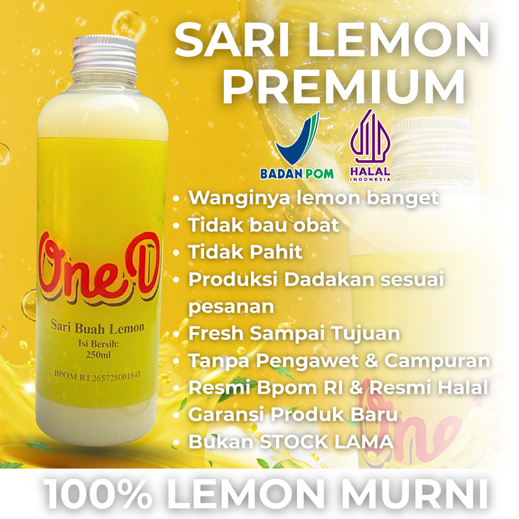 

OneD PAKET 2 BOTOL 250 ML Sari Lemon Fresh 100% Jus Lemon Murni Tanpa Pengawet Diperas Dadakan