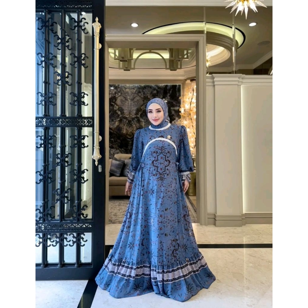 Dress Gamis Set Hijab Shellasaukia Baju Muslim Wanita Lebaran Kondangan Pesta