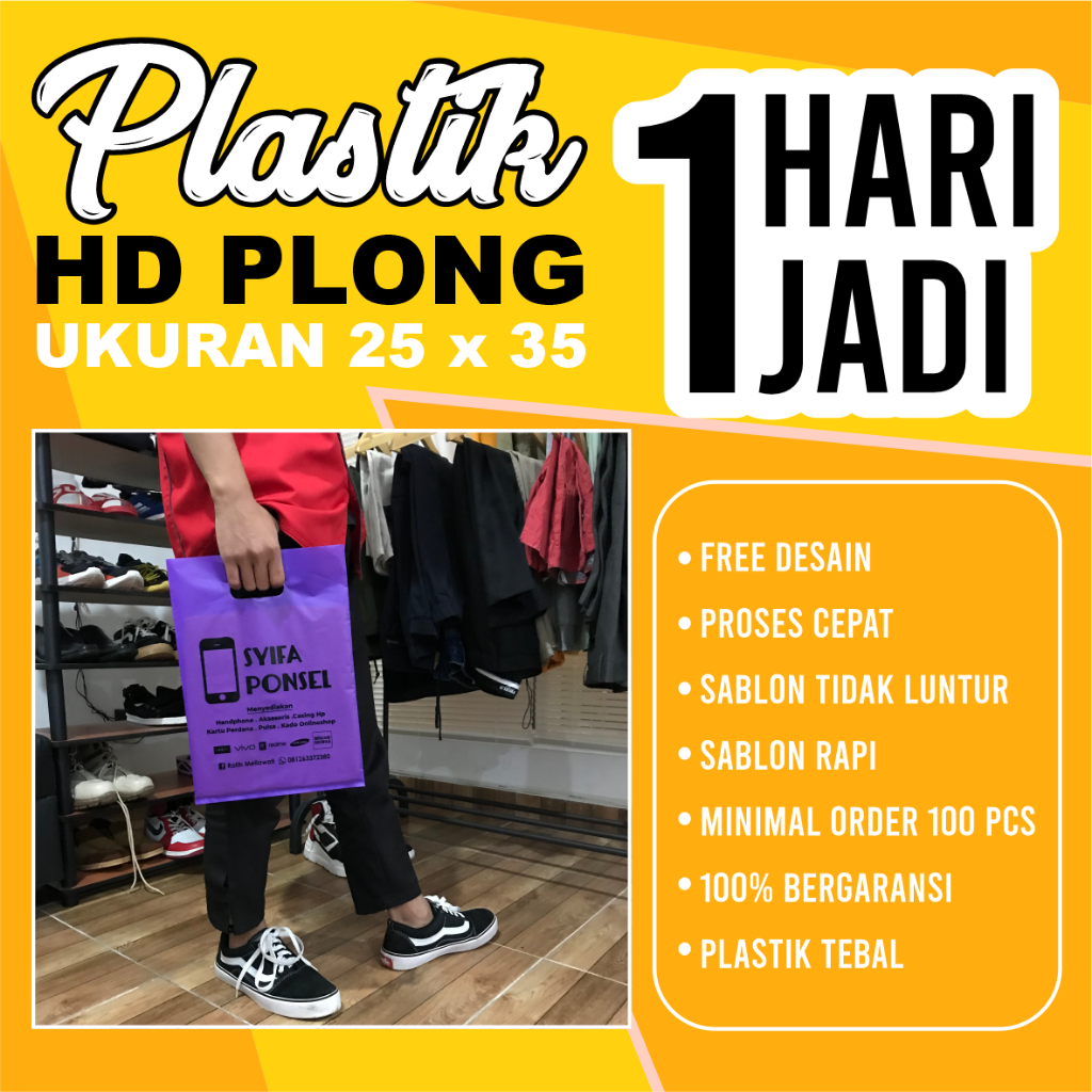 

(Isi 100 pcs) Plastik Sablon Plong HD Ukuran 25x35 FREE DESIGN bisa COD