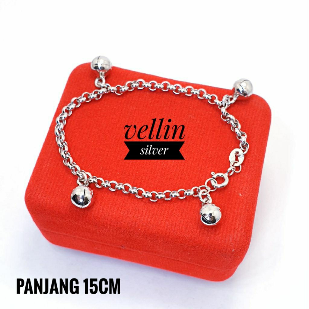 Gelang Anak Perak Asli Silver 925 Lapis Emas Putih - Gelang Rantai Nori Kerincing