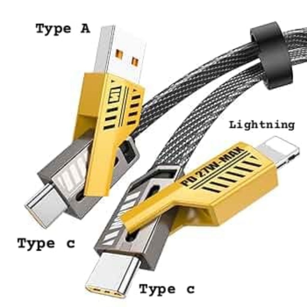 Kabel USB Data Charge Cas Kabel Cas HP 4in1 100cm Type C Type C Type A Lightning tanpa MicroUSB