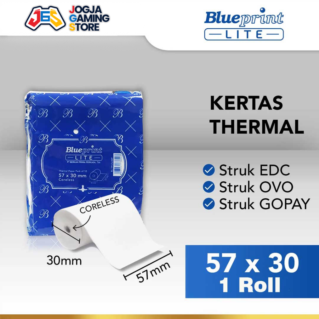

Kertas Thermal / Kertas Kasir / Kertas Struk BLUEPRINT LITE 57x30 mm - 1 Roll