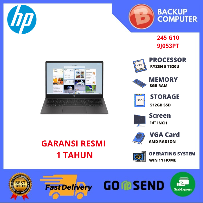 LAPTOP HP 245 G10 9J053PT RYZEN 5 7520U 8GB RAM