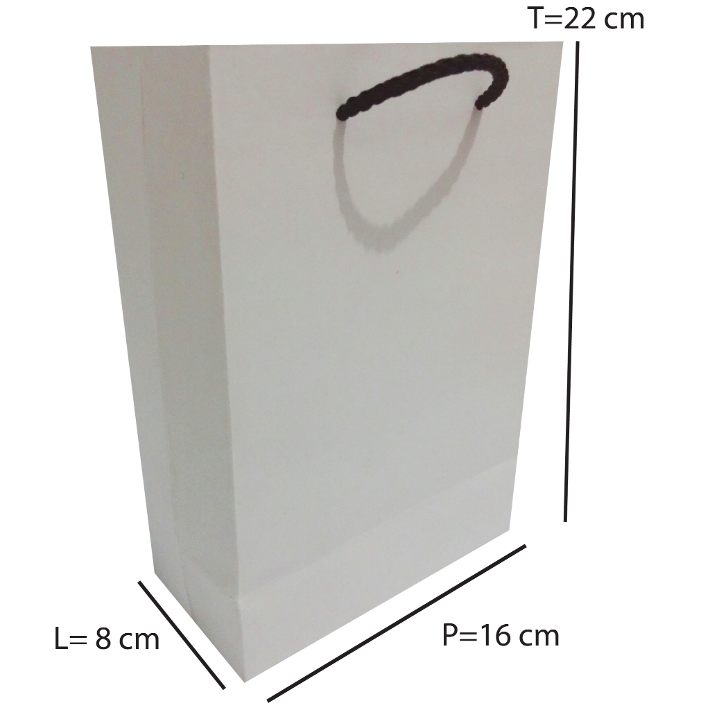 

PAPERBAG KRAFT PUTIH POLOS SIZE PXLXT 16X8X22 BERTALI HITAM BAGUS BERKUALITAS