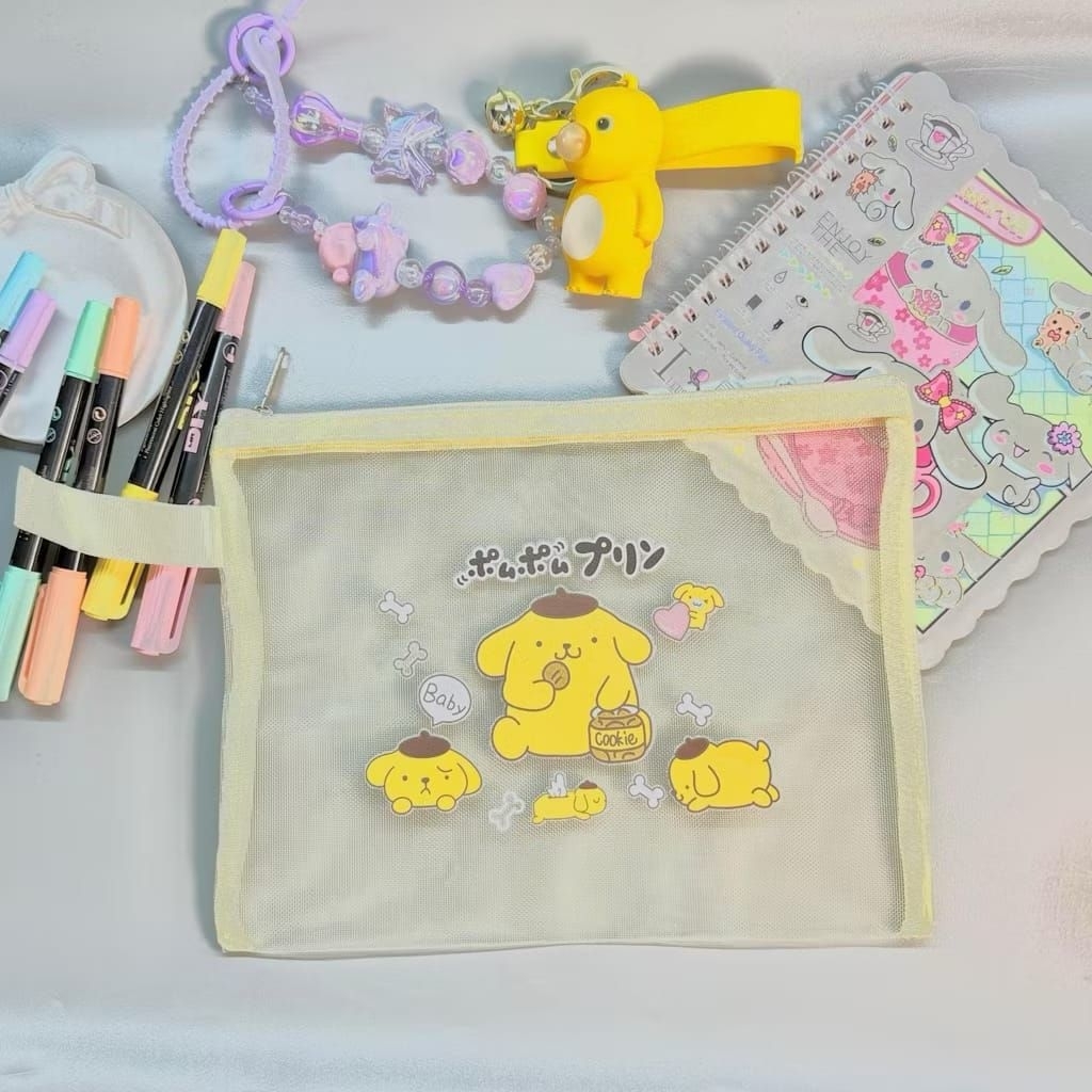 

Tas Map Zipper Jaring Karakter Lucu (Sanrio / Capybara / Labubu) – A4/B5