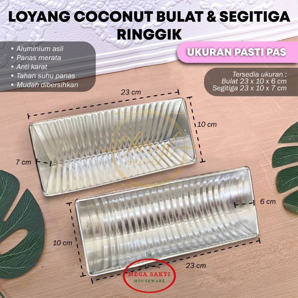 (1 PCS) LOYANG ALUMINIUM PUDING COCONUT TEBAL BULAT DAN SEGITIGA PANJANG 23 CM / LOYANG KUE / LOYANG