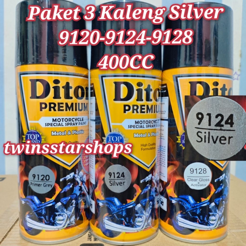 Pilok Pylox Cat Diton Premium Paket 3 Kaleng Silper Silver 9124 Primer Grey 9120 Clear 9128 400cc