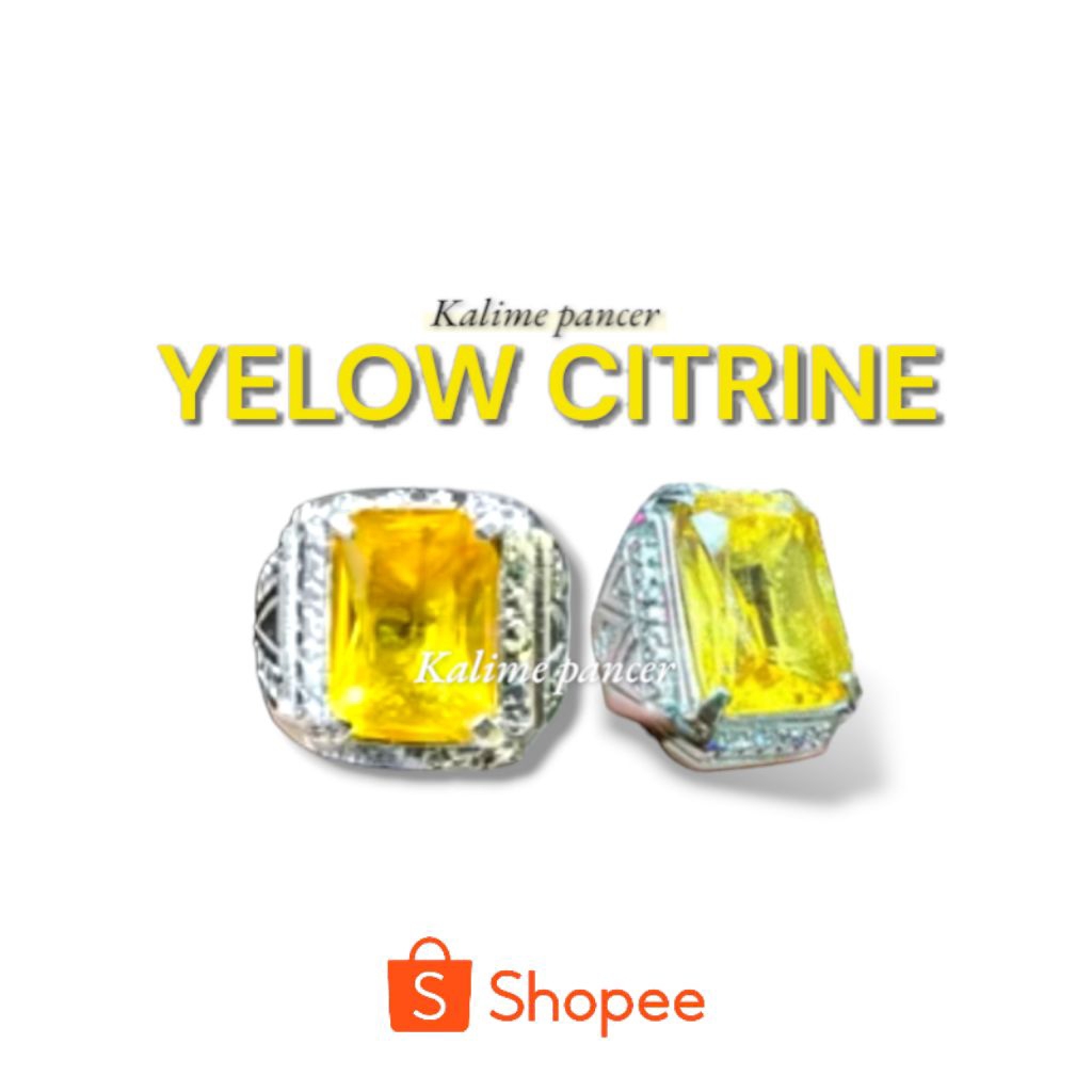 cincin batu pria yellow citrine diamond kotak ring alpaka - cincin pria