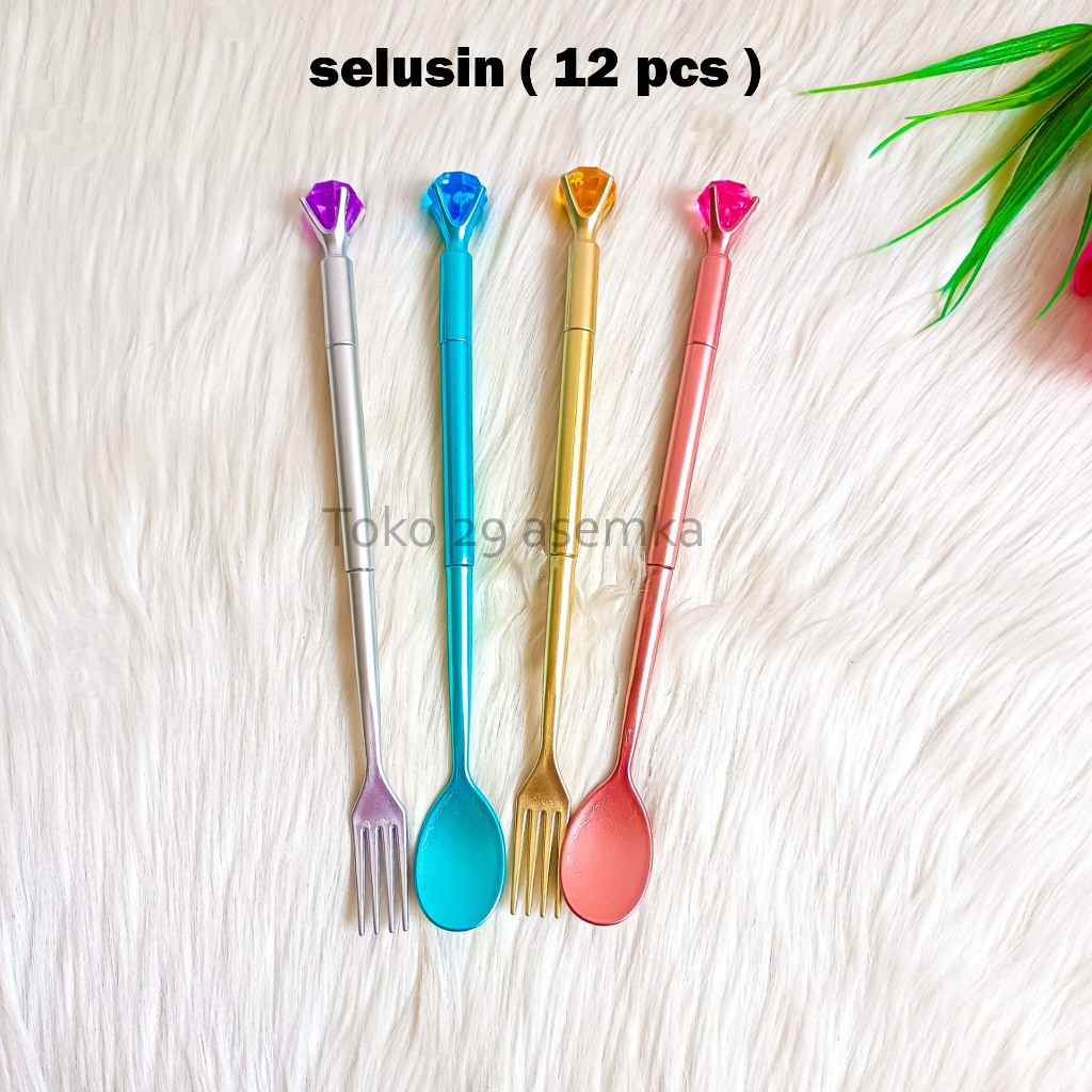 

12PCS SELUSIN PULPEN GEL SENDOK GARPU KRISTAL PEN ALAT TULIS BOLPOIN MURAH PEN GEL KARAKTER