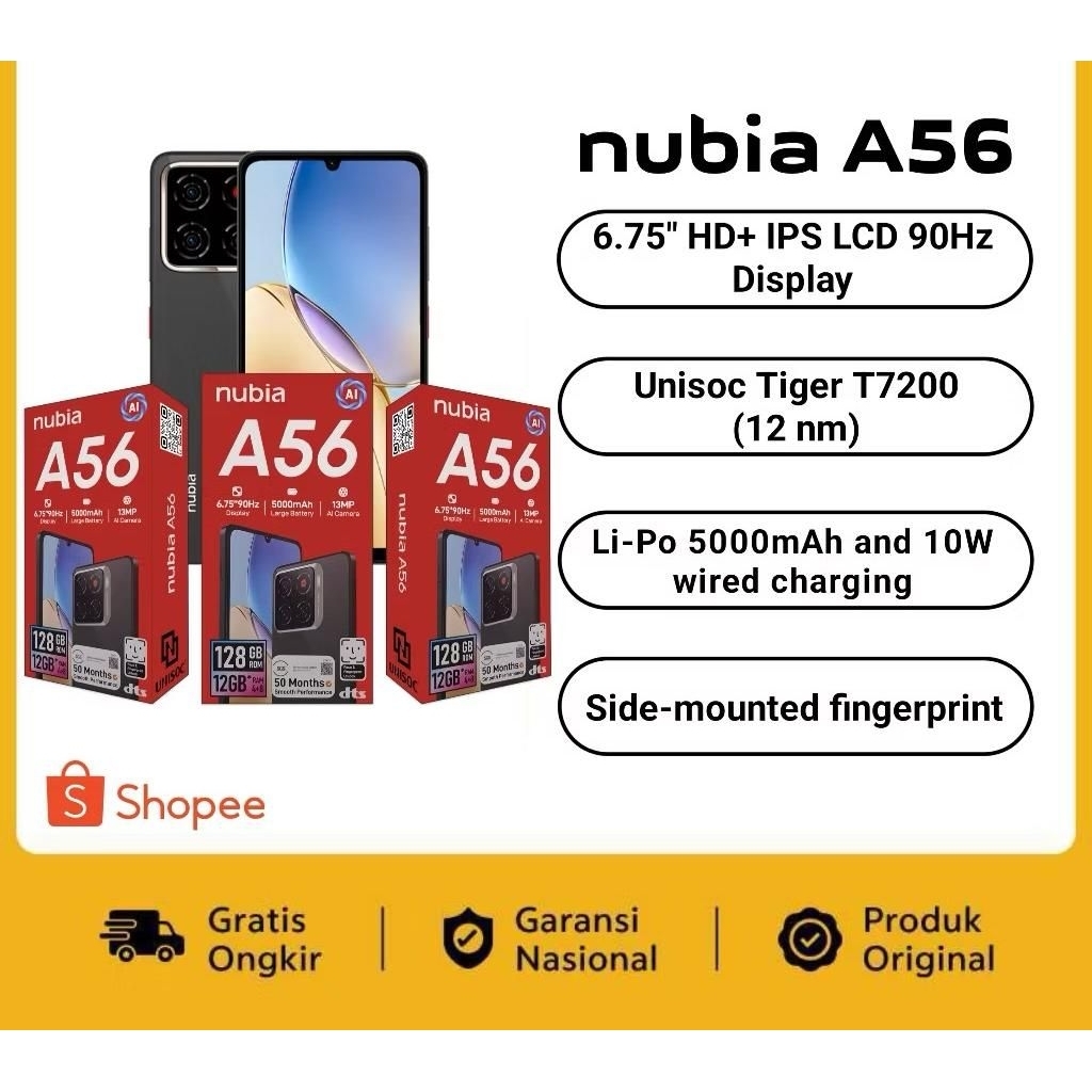 ZTE Nubia A56 4/128GB, Smartphone Kamera AI 13MP Garansi Resmi
