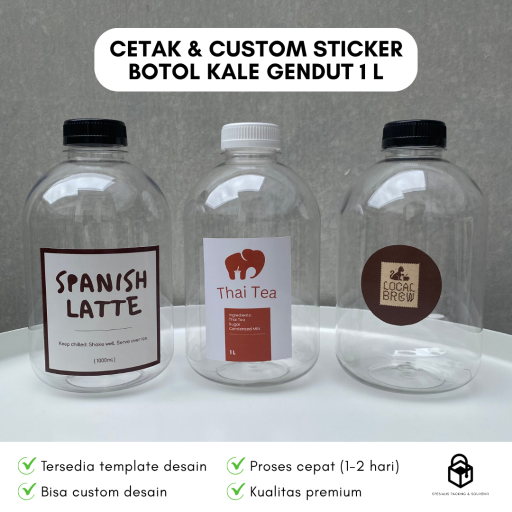 

Cetak Custom Stiker Botol Kale Gendut 1 L 1000 mL 1 Liter | Print Label Sticker Logo
