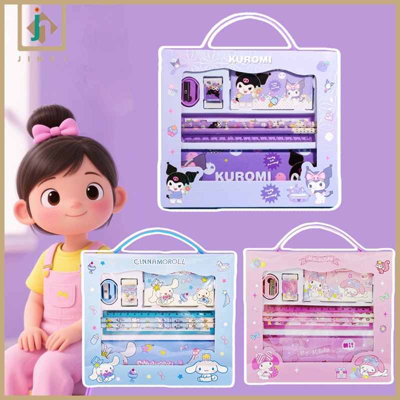 

JIHUI Alat Tulis Anak Tk Kotak Pensil Set Kuromi Cinnamoroll 7 in 1 Pensil Box Hadiah Anak