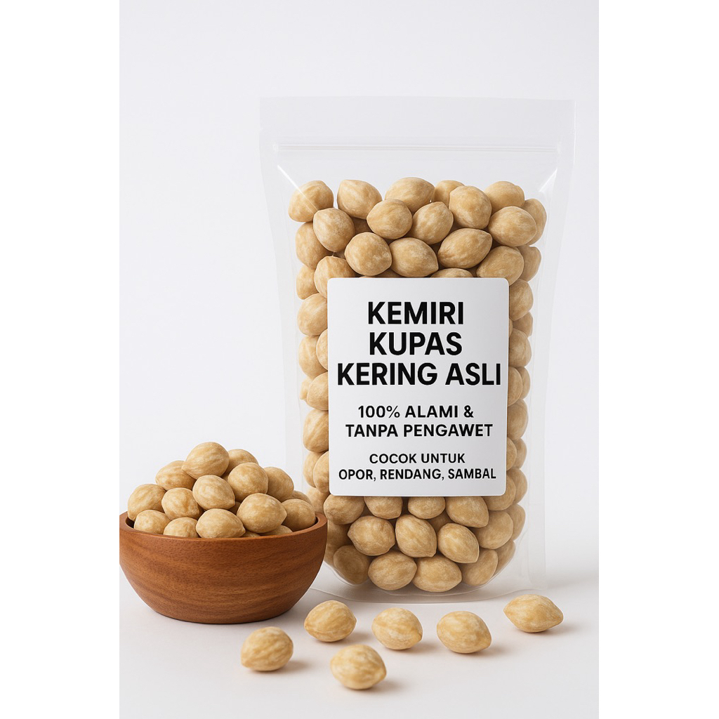 

Kemiri bulat, Kemiri Kupas Kering Asli | Bumbu Dapur Alami | 100% Tanpa Pengawet | Bahan Masakan | 500 Gram