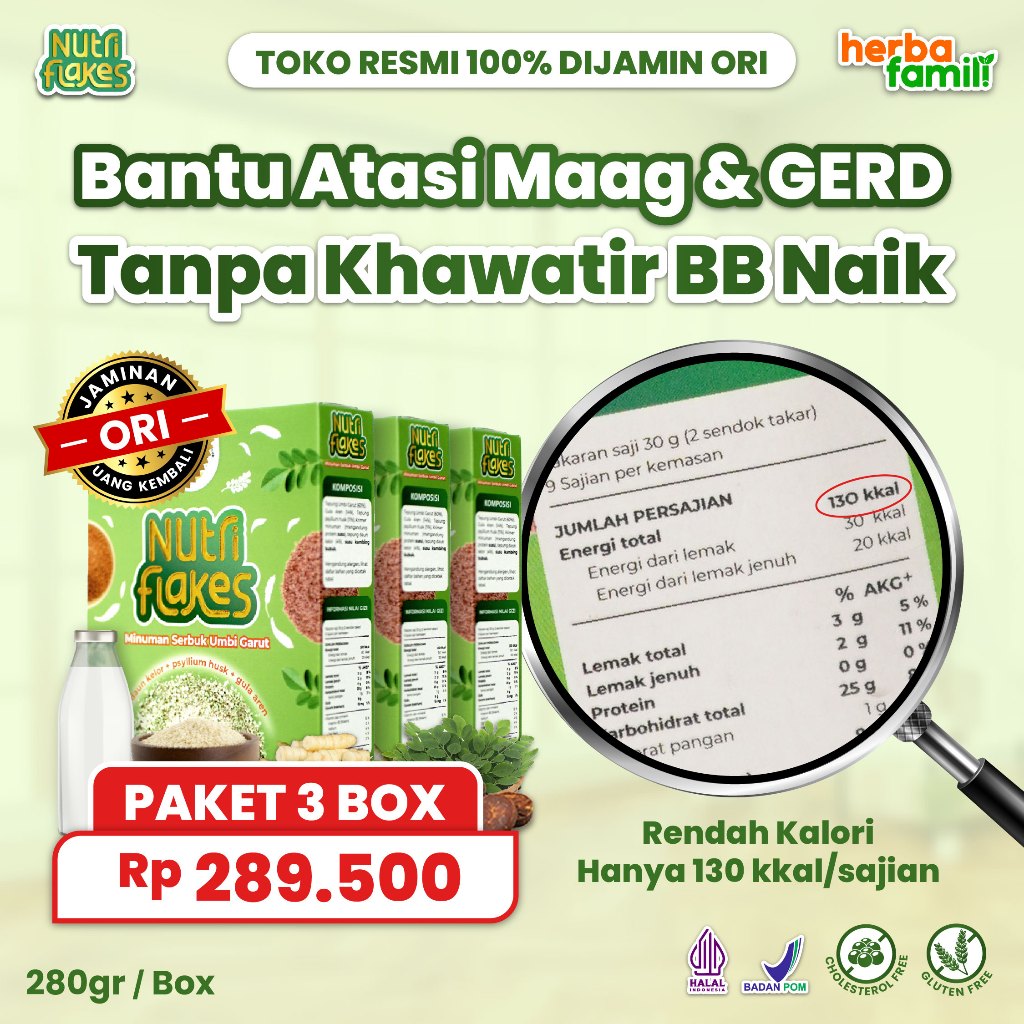 

3 BOX NUTRIFLAKES 100% ORIGINAL OFFICIAL | Sereal Umbi Garut Asam Lambung Bisa Untuk Diet Sehat