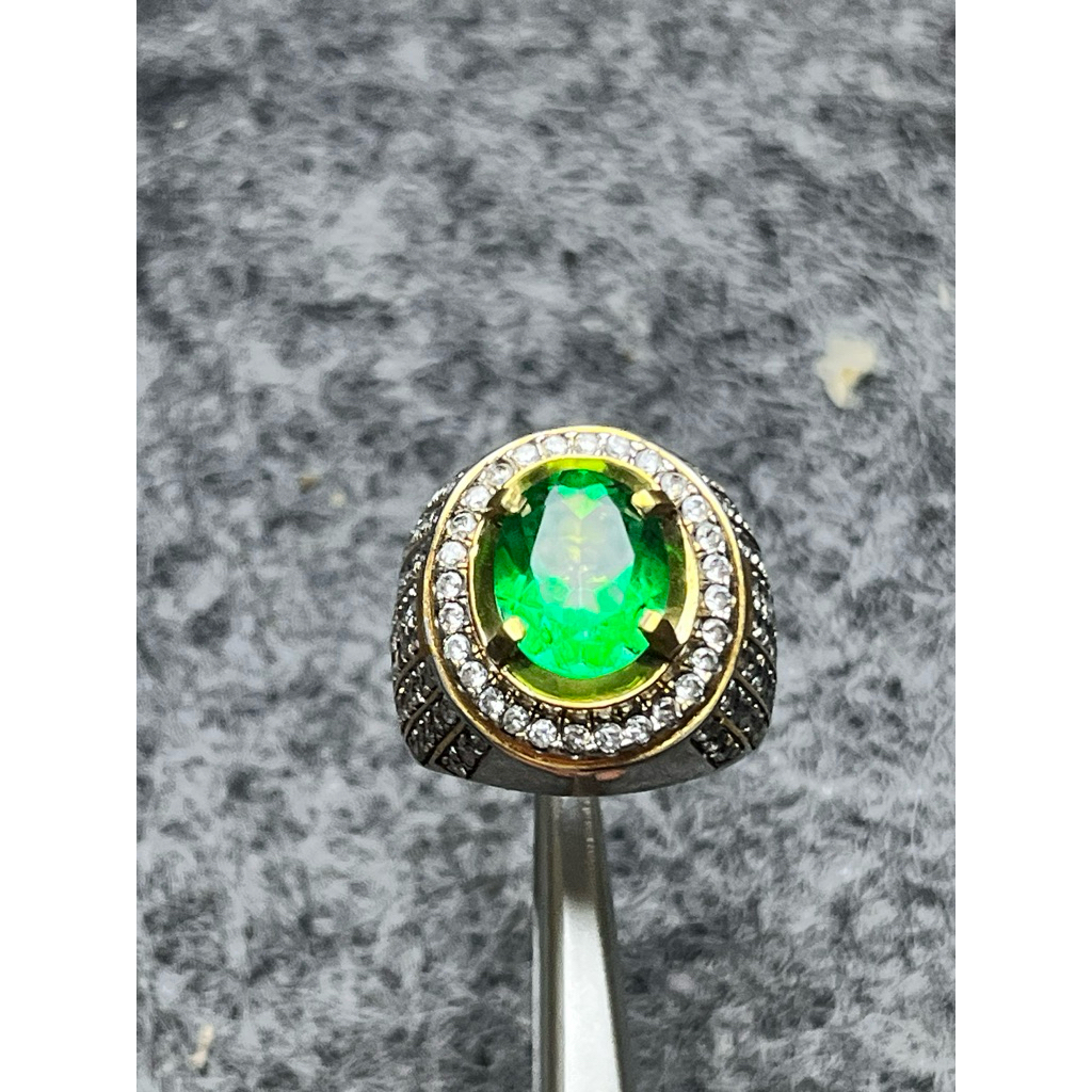 Natural Green Topaz Ring Chrome Perak A003 Full Zircon