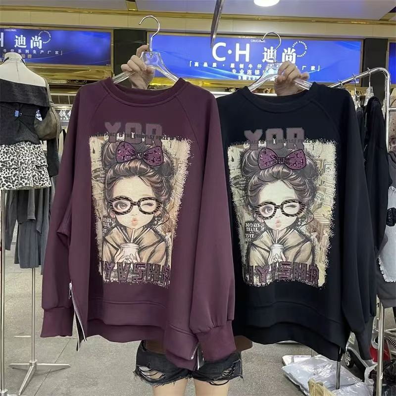 Sweatshirt Wanita Gaya Korea Longgar Slimming Kepribadian Tipis Jaket Bahu Reguler