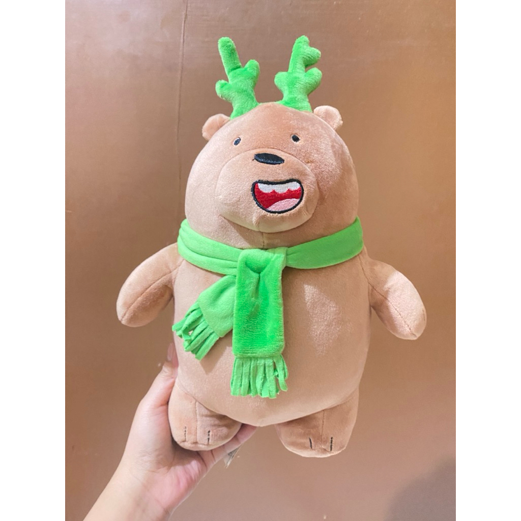 Boneka Grizzly Syal Hijau size 27cm Original / Boneka Grizzly We Bare Bears / Boneka WBB Grizzly Ori