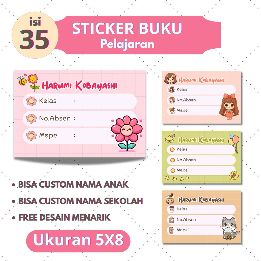 

STICKER BUKU SEKOLAH CUSTOM ANAK SD/TK/SMP