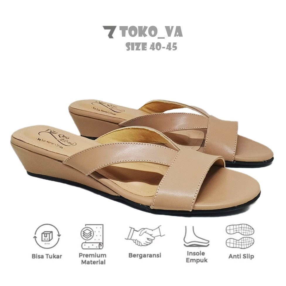 No 40 41 42 43 44 45 - Sandal Wanita Wedges Moka Big Size / Sendal Pesta Kondangan Ibu Ibu Ukuran Ju