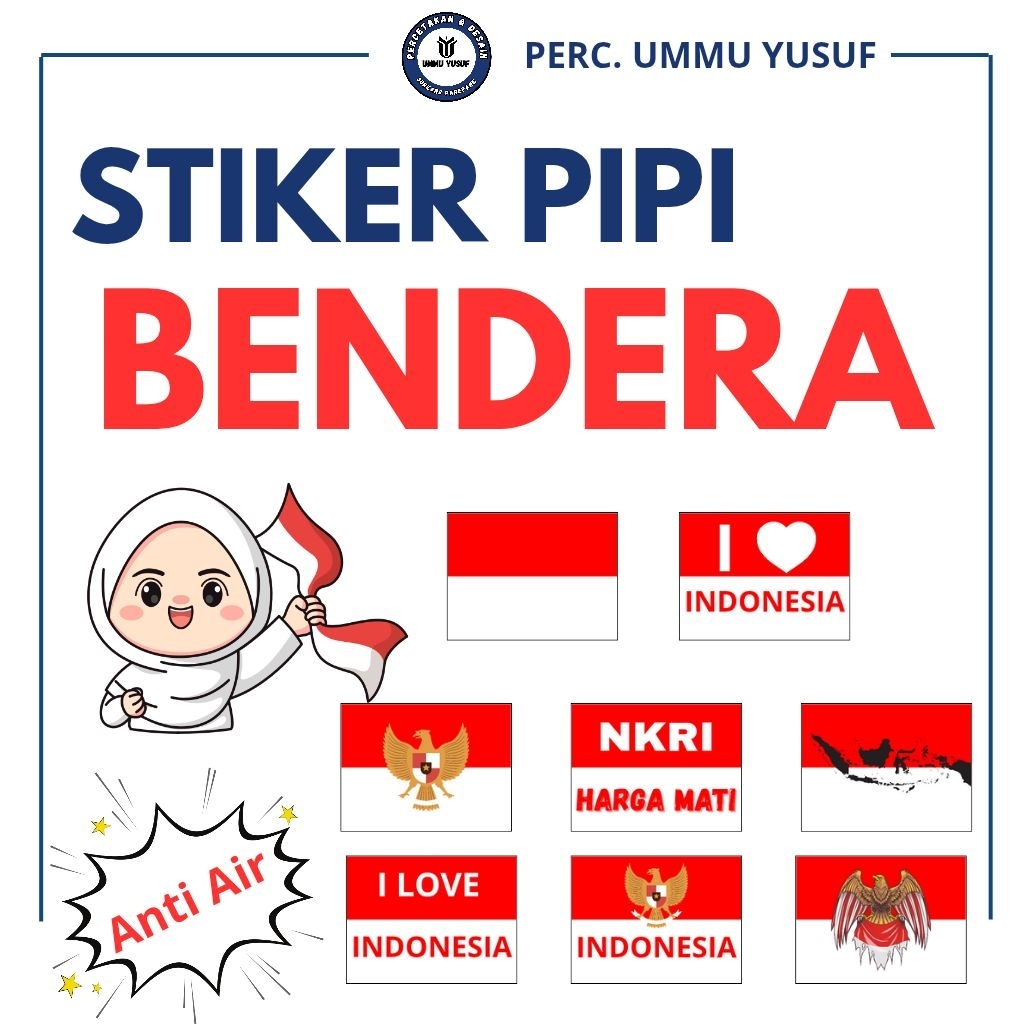 

Stiker Pipi Stiker Benderab Merah Putih Indonesia NKRI / Stiker Pipi Costum