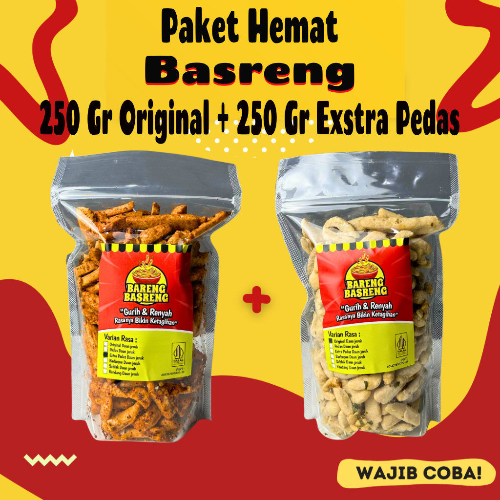 

(Buy 1 get 1) Beli 1 Gratis 1 Basreng Original 250 Gram + Basreng Xtra Pedas 250 Gr