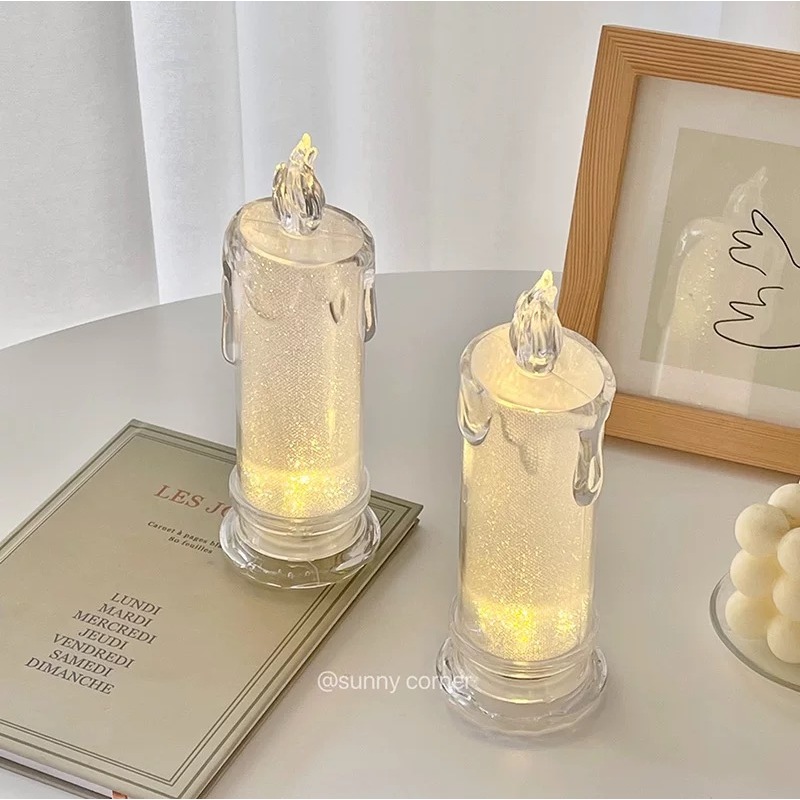 Lampu Lilin Akrilik LED Estetik Tanpa Asap Dekor Meja Kamar Unik — 5