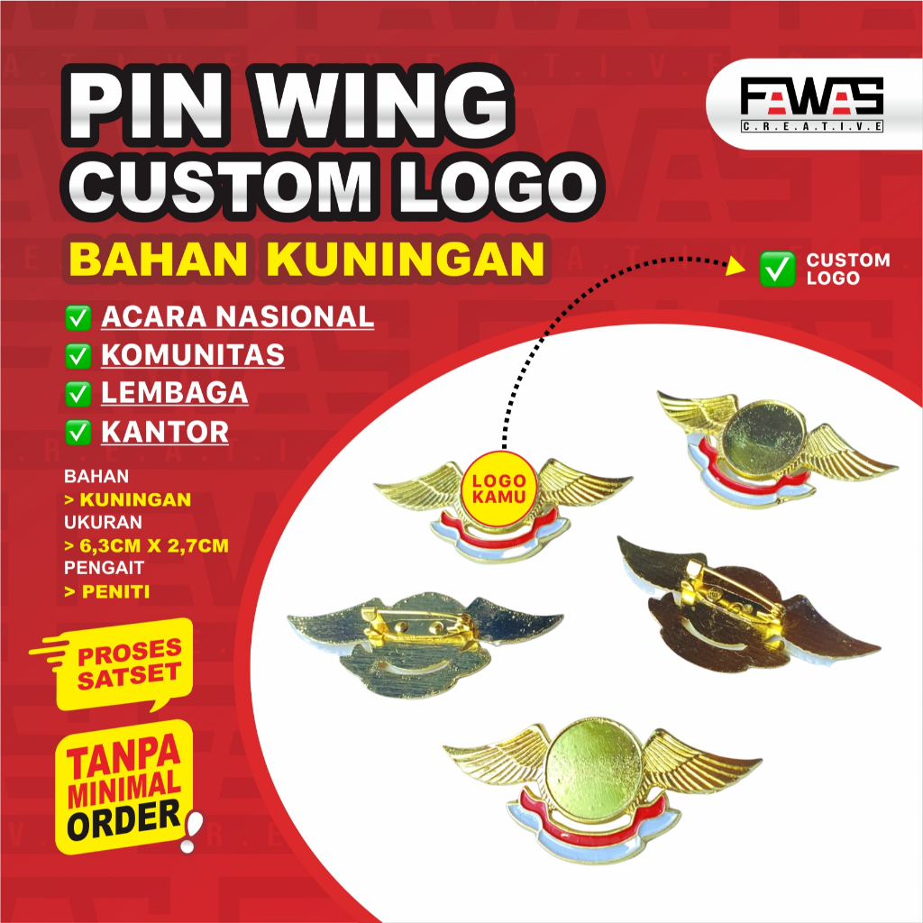 PIN COR WING CUSTOM DESIGN BANDUL WING SAYAP ACARA NASIONAL/KOMUNITAS/LEMBAGA/KANTOR SATUAN