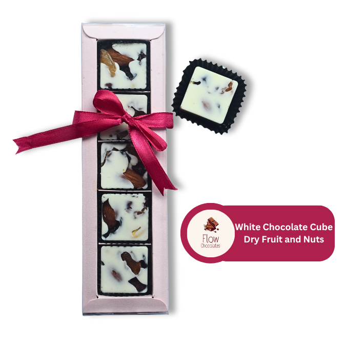 

Cokelat Putih Cube Kacang dan Buah Kering Hampers Snack Box Giftbox Kado | Flow Chocolates