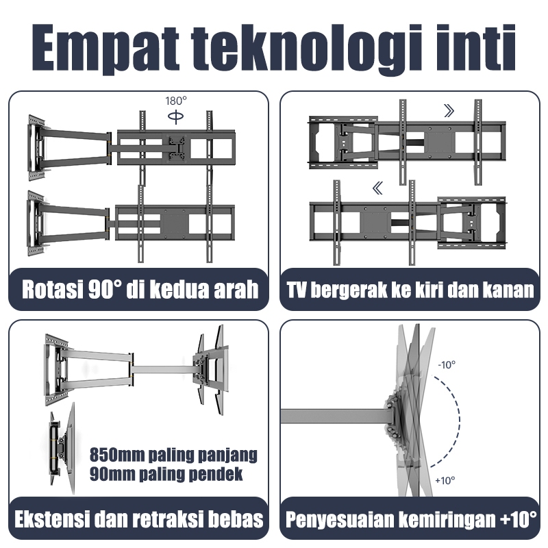 Garansi Tiga TahunBracket Tv 32 Inch Bracket Tv Layar Berputar 180 Kapasitas Menahan Beban 400Kg