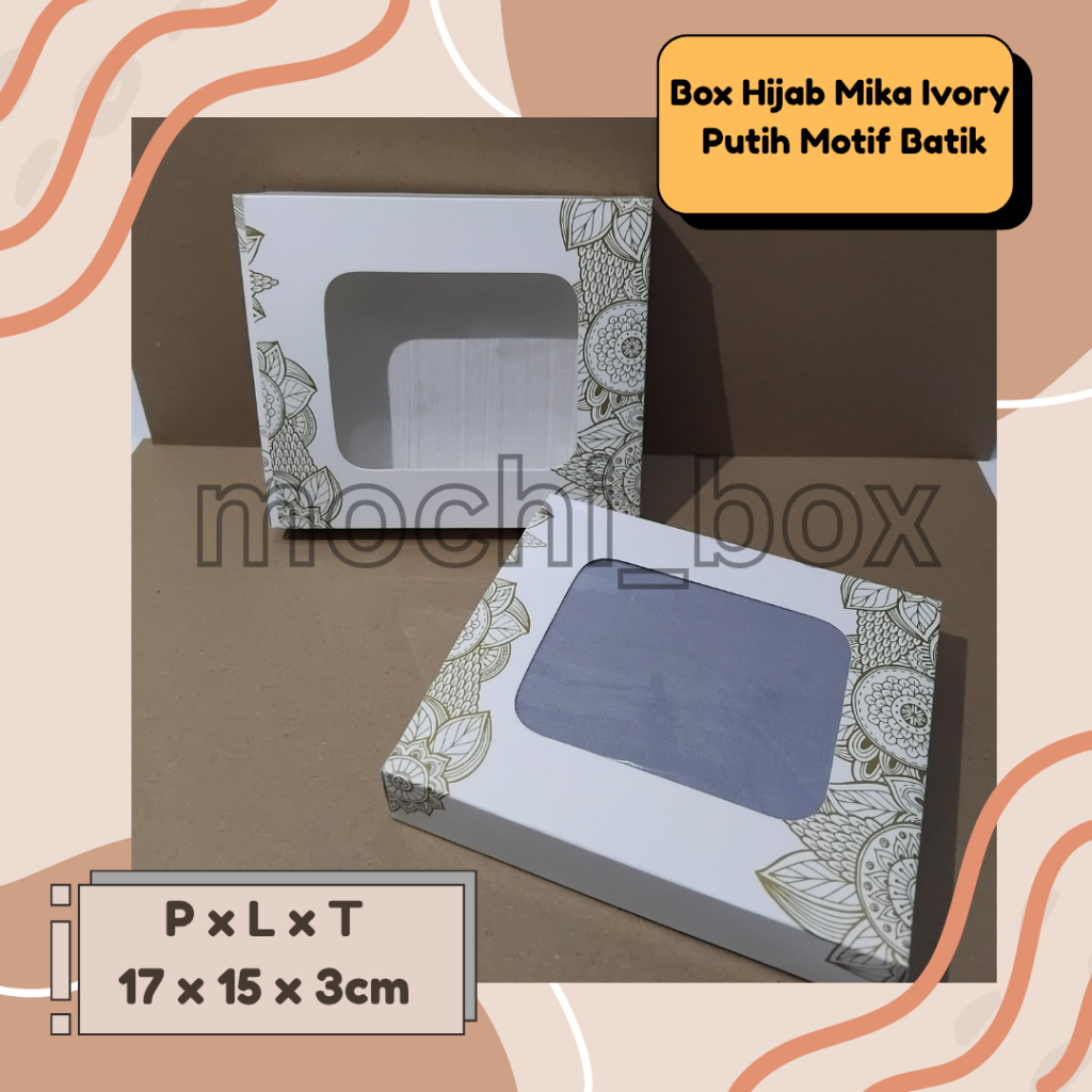 

Box Hijab Kotak Putih Motif Ivory + Mika 230GSM