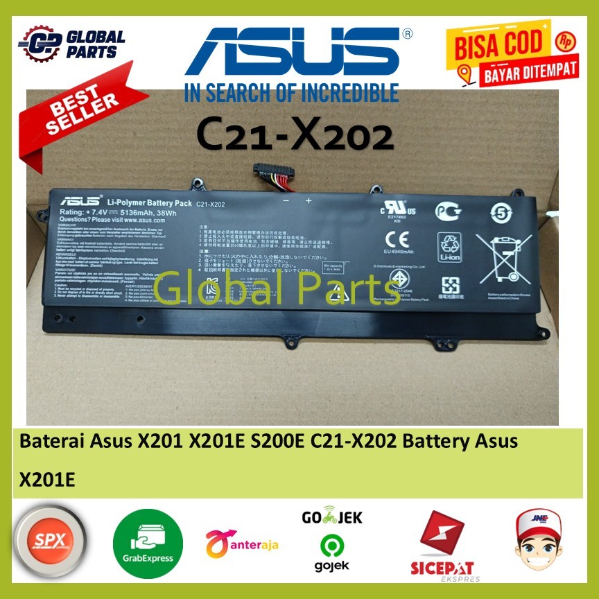 Baterai Asus X201 X201E S200E C21-X202 Battery Asus X201E