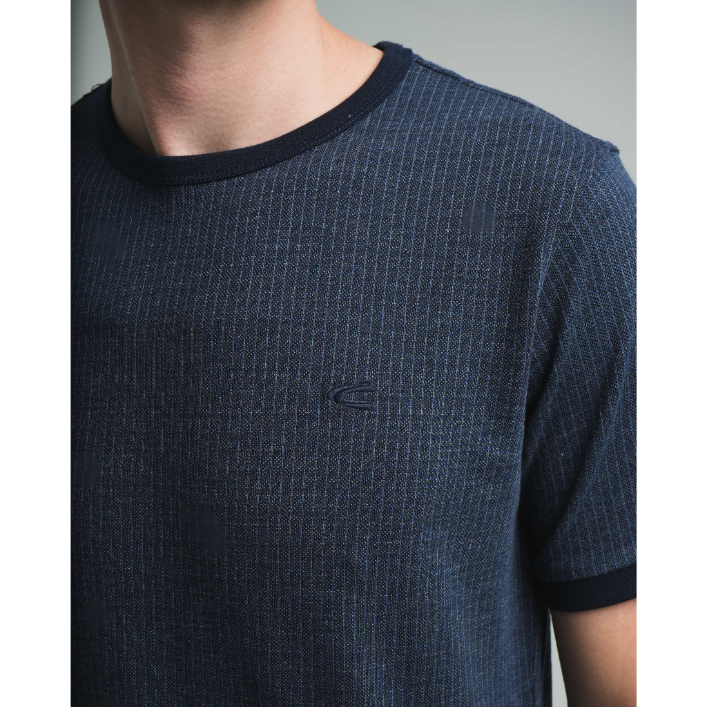 camel active Men's Navy Denim Jacquard CVC T-Shirt