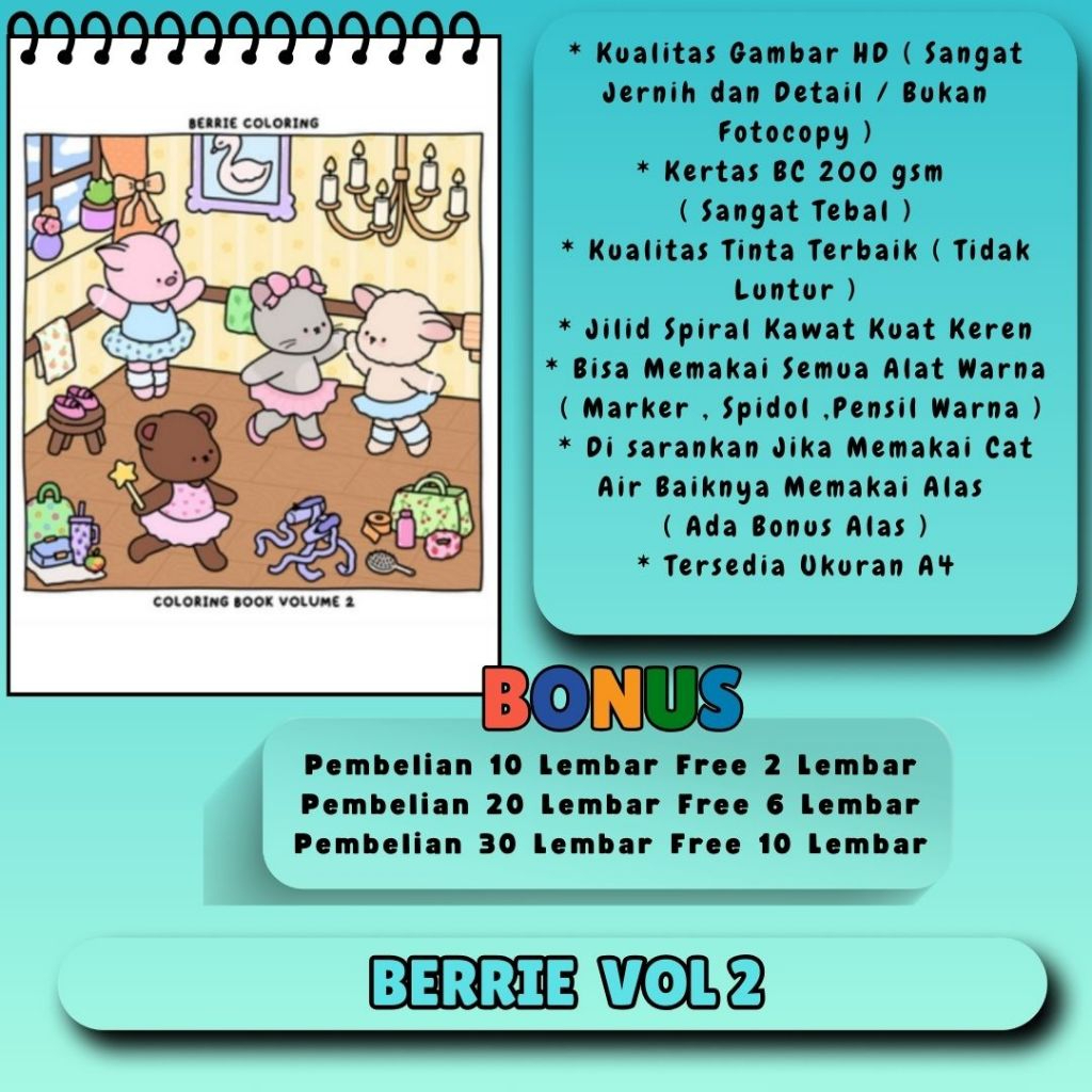 

BERRIE VOL 2 Coloring Book Buku Mewarnai Kualitas HD Jernih Tema Bagus Kertas Premium Tebal