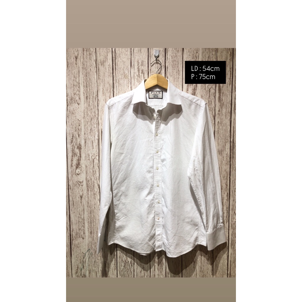 [B152]PRELOVED THOMAS PINK KEMEJA PRIA WARNA PUTIH TANGAN PANJANG MOTIF KOTAK KECIL BAHAN TEBAL